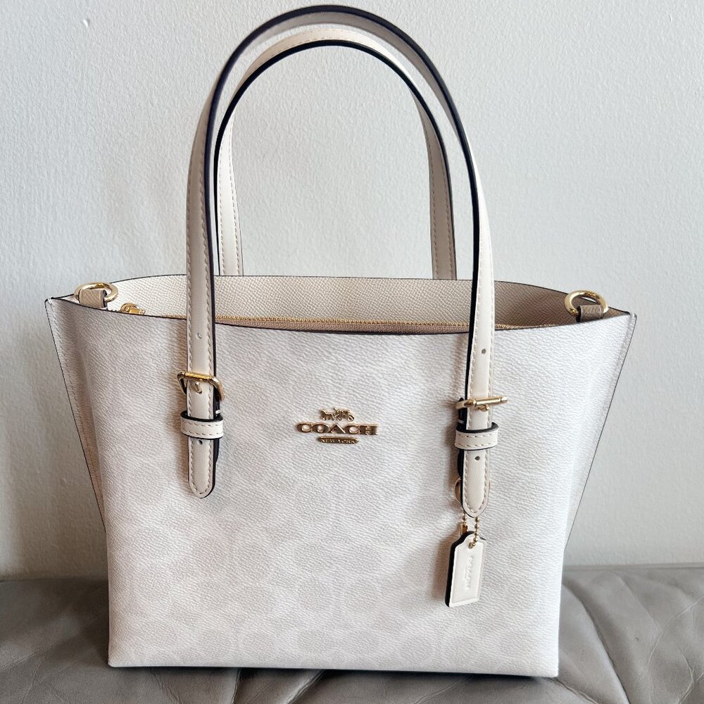 Coach CV965 Mollie Tote Bag 25 In Signature Canvas IN White/Chalk